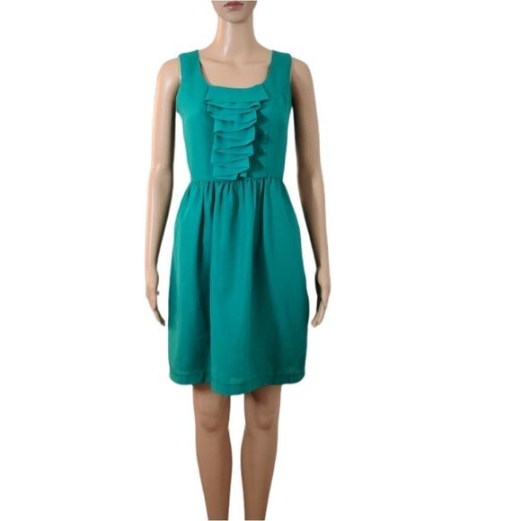 𝅺chic BY JACOB Green Sleeveless Fit-&-Flare Ruffle  Dress Size XS - Picture 2 of 14